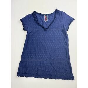 Johnny Was blue eyelet Flutter Sleeve Blouse top size X Small